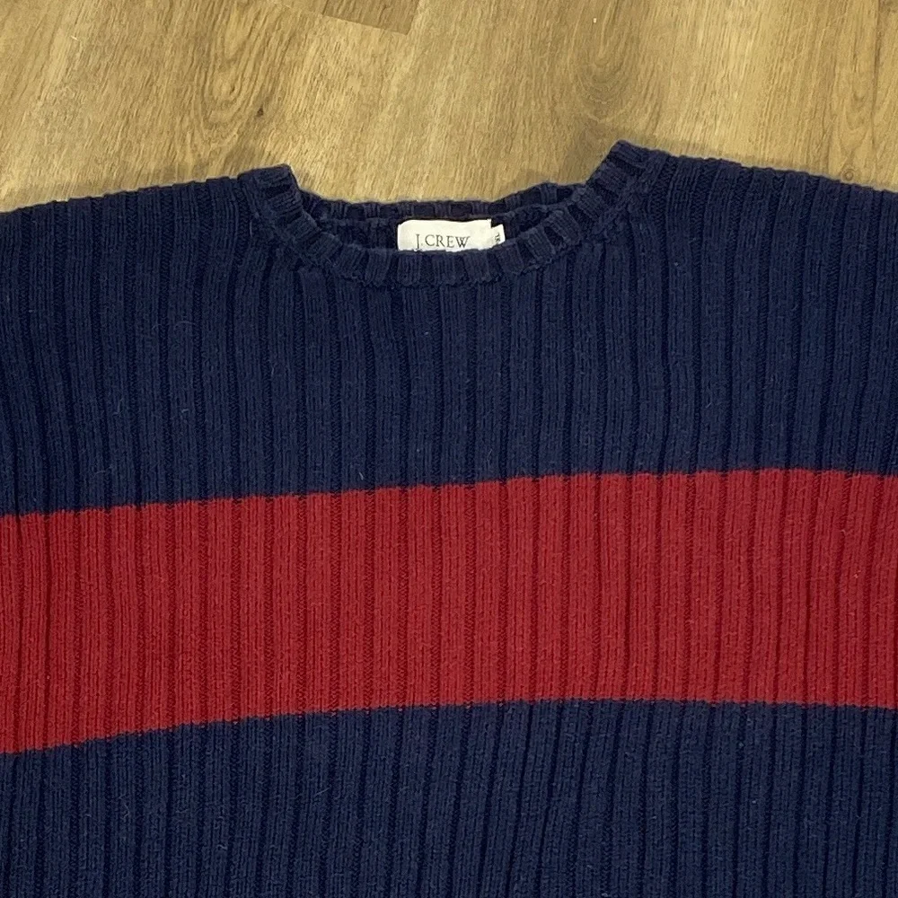 Vintage J. Crew 100% Cotton Navy and Burgundy Crewneck Sweater size XL